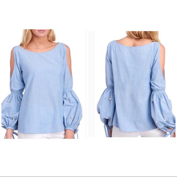 NWT Chambray Pearl Juliette Sleeve Top Small - Picture 2 of 8
